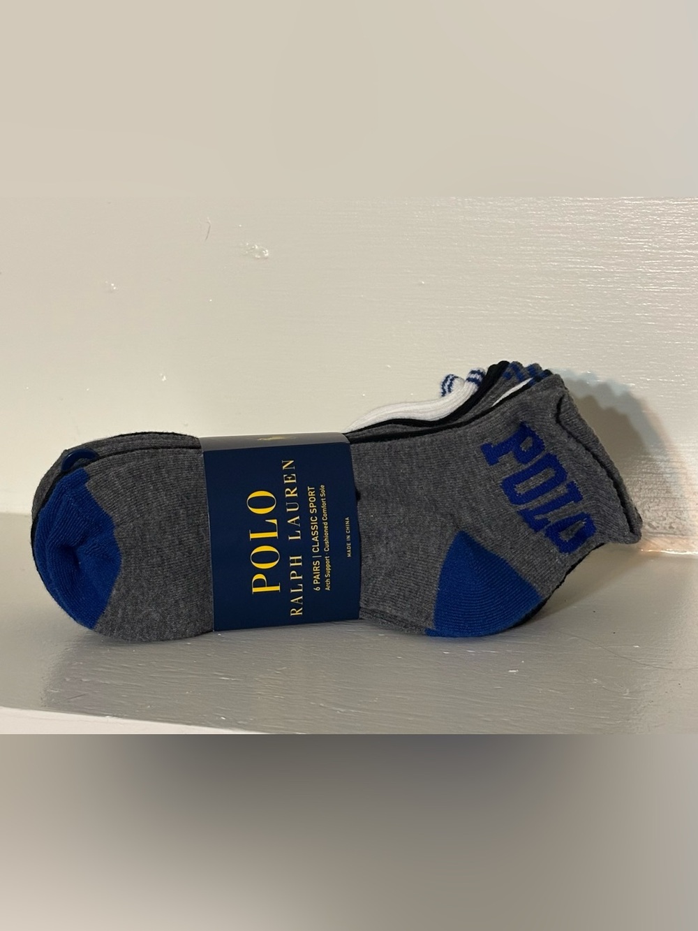 Polo by Ralph Lauren Gray ,White & Black. Low-Cut Athletic Socks - 6 Pack